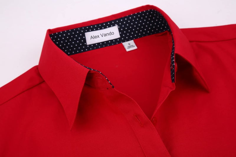 Alex Vando Womens Dress Shirts Wrinkle Free Regular Fit Long Sleeve Stretch Work Shirt,Red,S - Image 3